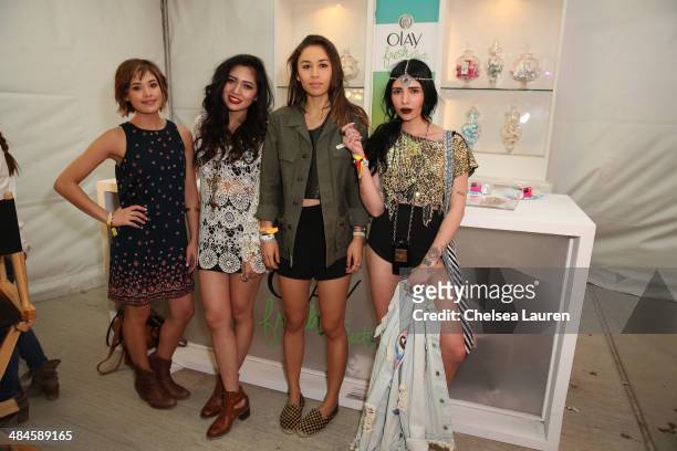 Nicole Anderson, Amy Pham, Rumi Neely and Hanna Beth attend the NYLON and Olay Fresh Effects Present Neon Carnival with GUESS on April 12, 2014 in...