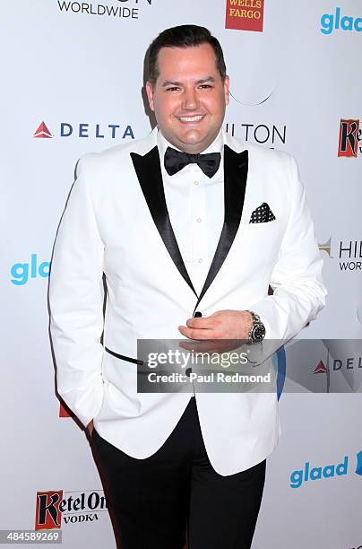 Comedian/TV personality Ross Mathews arriving at the 25th Annual GLAAD Media Awards at The Beverly Hilton Hotel on April 12, 2014 in Beverly Hills,...