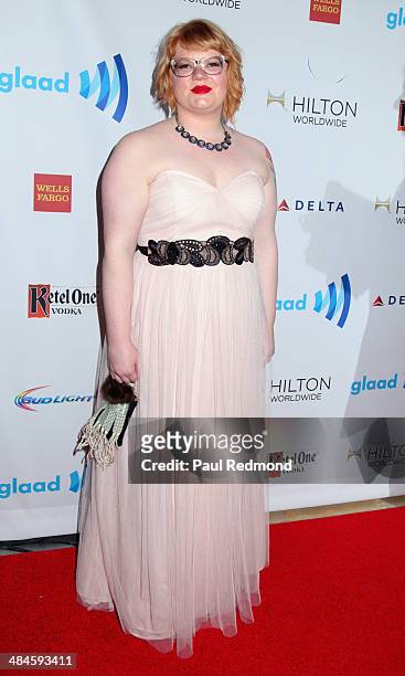 Reporter Melissa Griffiths arriving at the 25th Annual GLAAD Media Awards at The Beverly Hilton Hotel on April 12, 2014 in Beverly Hills, California.