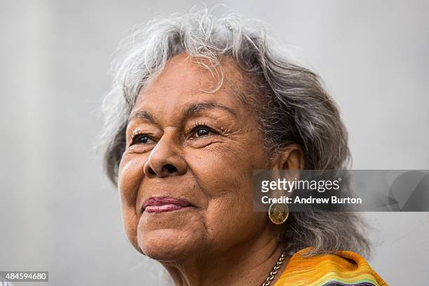Rachel Robinson, widow of Jackie Robinson, the first black Major League Baseball player, attends a dedication to the Maya Angelou Forever Stamp at...