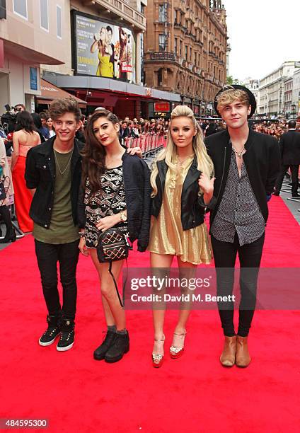 Charlie George, Parisa Tarjomani, Betsy-Blue English and Mikey Bromley of "Only The Young" attend the World Premiere of "The Bad Education Movie" at...