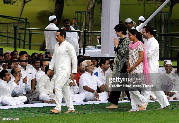 Former Prime Minister Rajiv Gandhi's daughter Priyanka Gandhi along with her husband Robert Vadra and daughter Miraya and Congress Vice President...