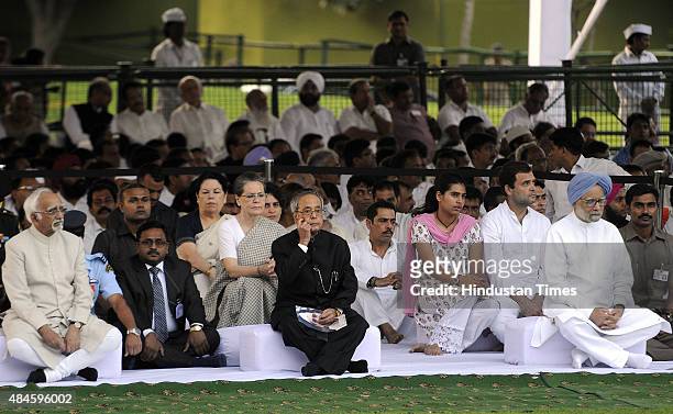 Vice President Hamid Ansari , Indian President Pranab Mukherjee , Congress President Sonia Gandhi, former Indian Prime Minister Manmohan Singh and...