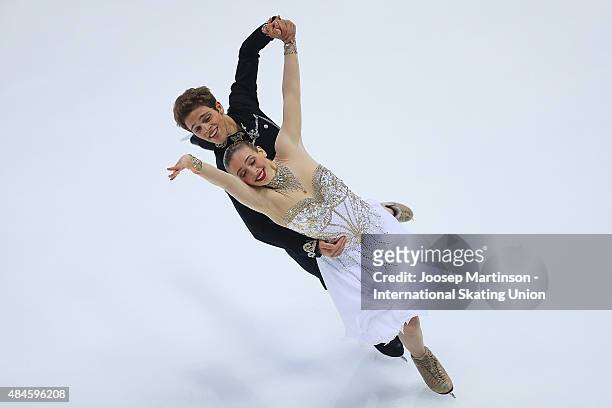 Rachel and Michael Parsons of the United States compete during the Ice Dance Short Dance on August 20, 2015 in Bratislava, Slovakia.