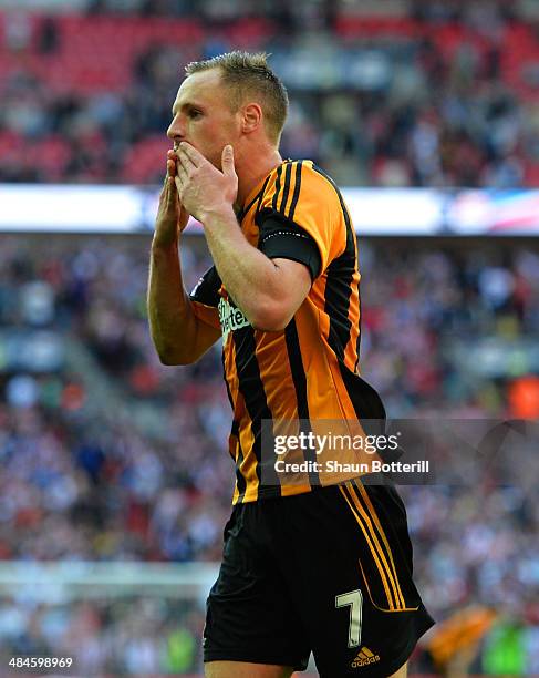 David Meyler of Hull City celebrates scoring their fifth goal during the FA Cup with Budweiser semi-final match between Hull City and Sheffield...