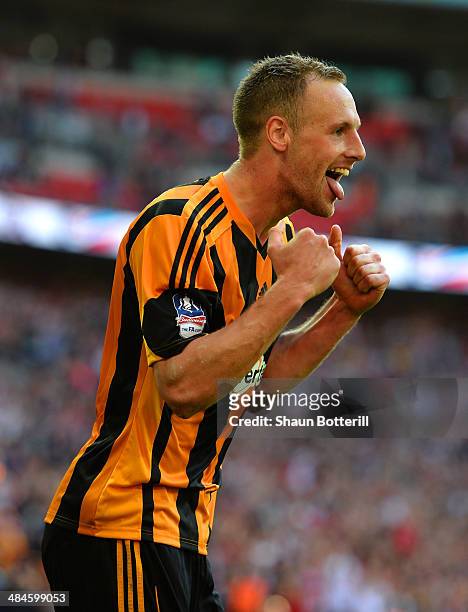 David Meyler of Hull City celebrates scoring their fifth goal during the FA Cup with Budweiser semi-final match between Hull City and Sheffield...