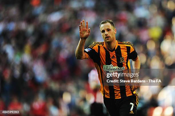 David Meyler of Hull City celebrates after scoring their fifth goal during the FA Cup Semi-Final match between Hull City and Sheffield United at...