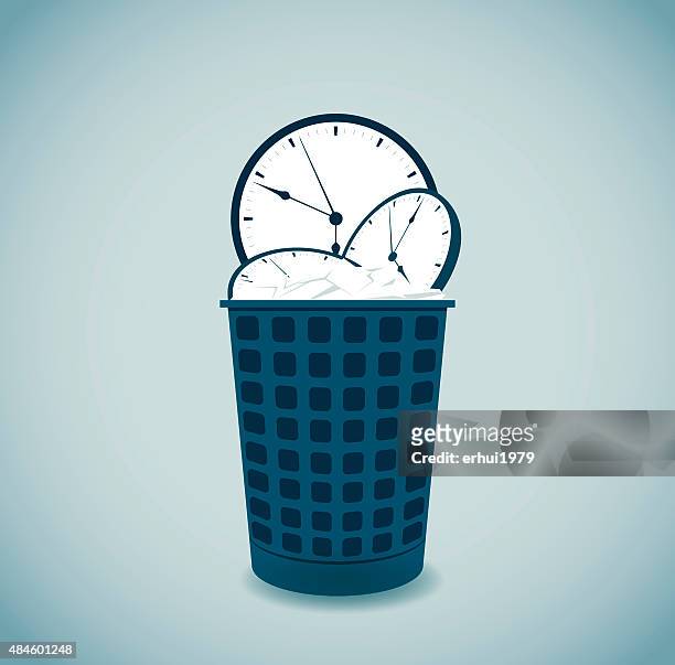 clock - wastepaper bin stock illustrations