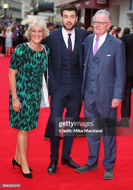 Hilary Gish, Jack Whitehall and Michael Whitehall attend the World Premiere of "The Bad Education Movie" at Vue West End on August 20, 2015 in...