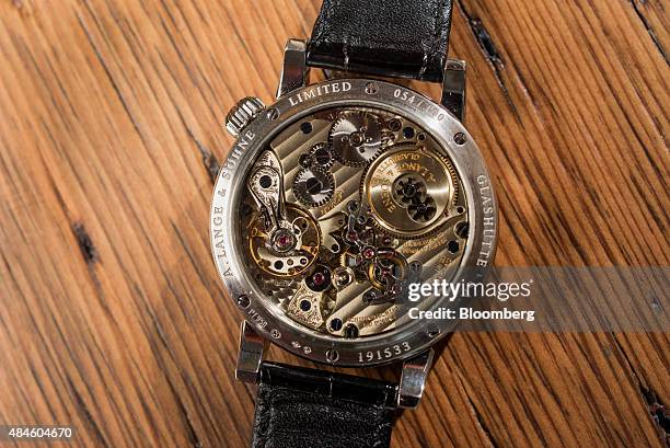 The back of the A. Lange & Söhne Zeitwerk Luminous watch belonging to Tony Fadell, co-founder and chief executive officer of Nest Inc., not pictured,...