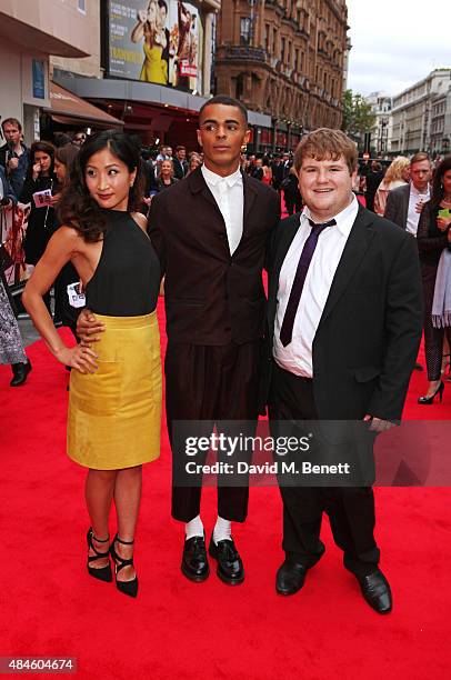 Kae Alexander, Layton Williams and Ethan Lawrence attends the World Premiere of "The Bad Education Movie" at Vue West End on August 20, 2015 in...