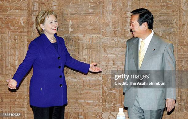 Secretary of States Hillary Clinton meets with opposition Democratic Party of Japan president Ichiro Ozawa at a hotel on February 17, 2009 in Tokyo,...