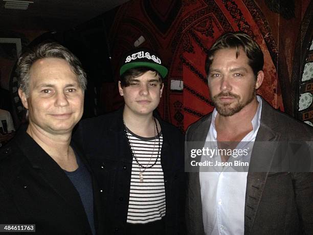 DuJour Media Founder Jason Binn, DJ Audien and Cy Waits pose circa March 2014 in Miami, Florida.