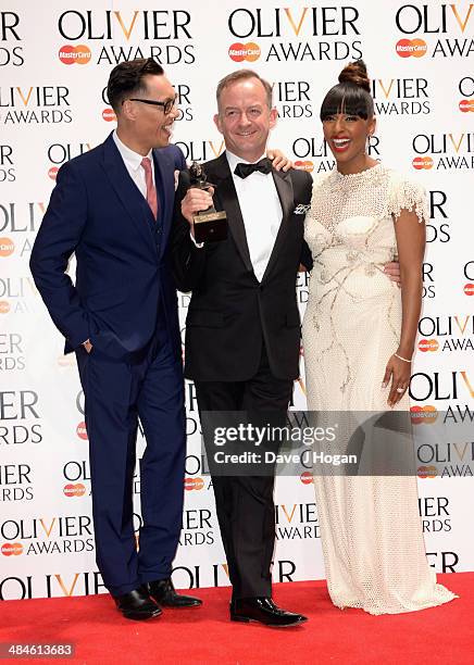 Mark Thompson with his award for Best Costume Design for Charlie and the Chocolate Factory with award winners Gok Wan and Alexandra Burke during the...