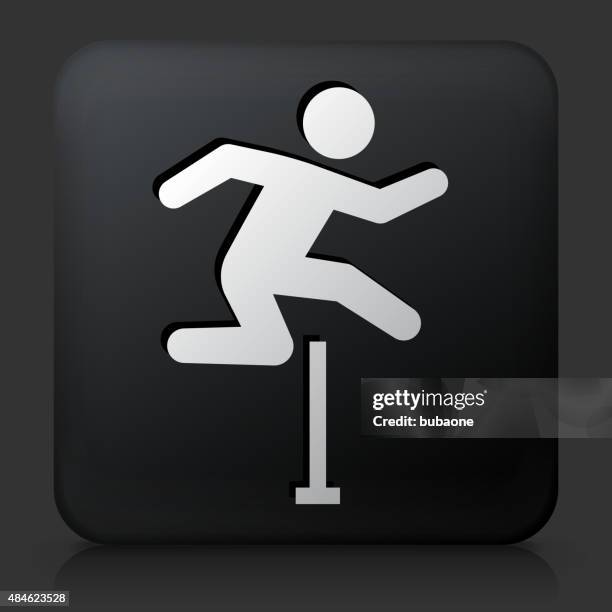 black square button with hurdles icon - hurdle stock illustrations