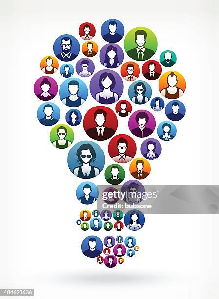 light bulb people faces community and communication pattern. - portrait light background stock illustrations