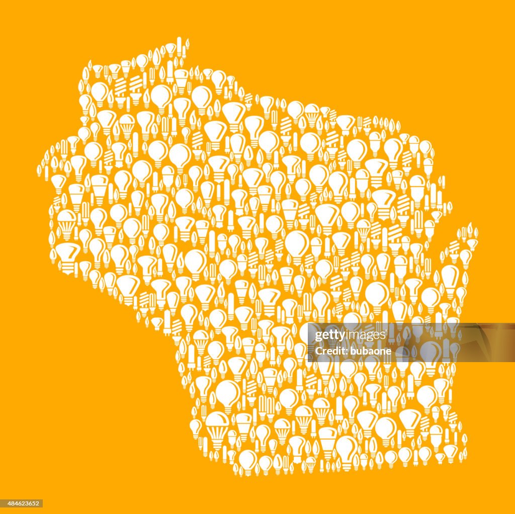 Wisconsin State on Vector Lightbulb Pattern Background