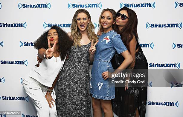 Leigh-Anne Pinnock, Perrie Edwards, Jade Thirlwall and Jesy Nelson of Little Mix visit the SiriusXM Studios on August 20, 2015 in New York City.