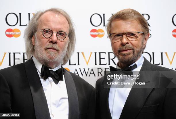 Abba members Benny Andersson and Bjorn Ulvaeus during the Laurence Olivier Awards at the Royal Opera House on April 13, 2014 in London, England.