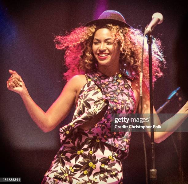 Beyonce performs onstage during day 2 of the 2014 Coachella Valley Music & Arts Festival at the Empire Polo Club on April 12, 2014 in Indio,...