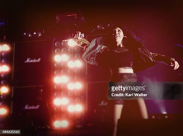 Singer Alexis Krauss of Sleigh Bells performs onstage during day 2 of the 2014 Coachella Valley Music & Arts Festival at the Empire Polo Club on...