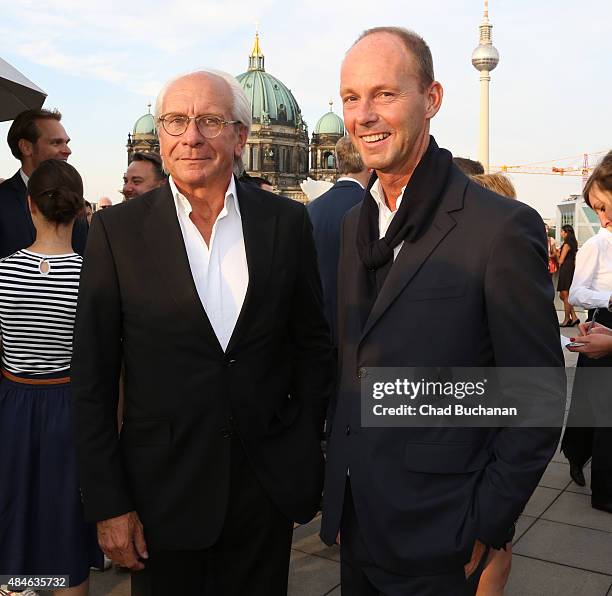 Wolf Bauer and Dr. Thomas Rabe, CEO of Bertelsmann attend the UFA Filmnaechte Berlin Reception on August 20, 2015 in Berlin, Germany.
