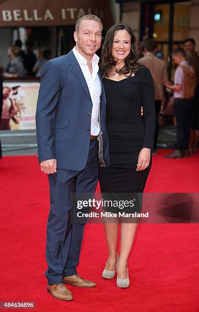 Sir Chris Hoy and Sara Hoy attend the World Premiere of "The Bad Education Movie" at Vue West End on August 20, 2015 in London, England.