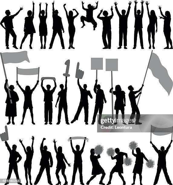 supporters or protestors - waving flag outline stock illustrations
