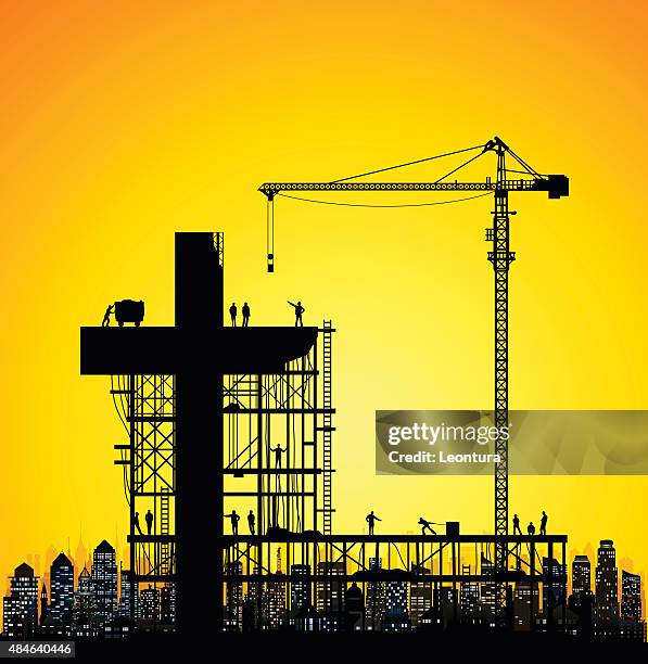 making the cross - church building stock illustrations