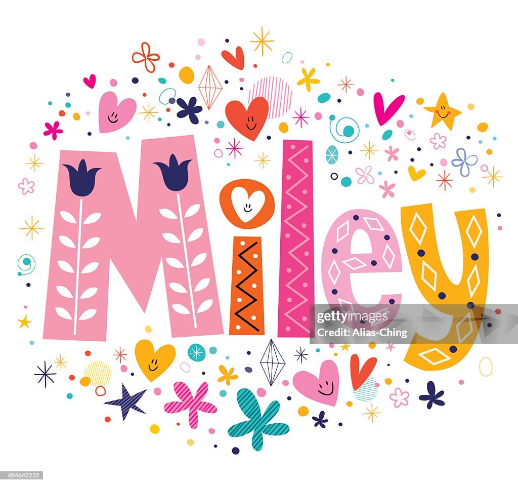 Miley Lettering Color:blue Miley Female Name Decorative Lettering Type Design High-Res Vector ...