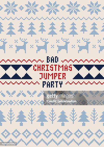 christmas jumper party poster - handmade seamless pattern - ugly christmas sweater party stock illustrations