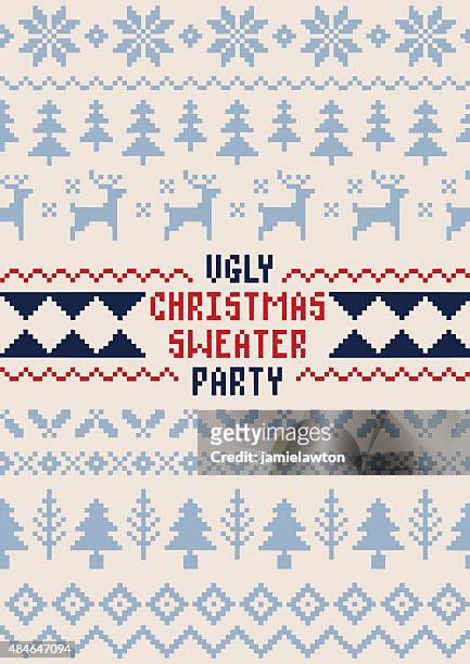 christmas sweater party poster - handmade seamless pattern - ugliness stock illustrations