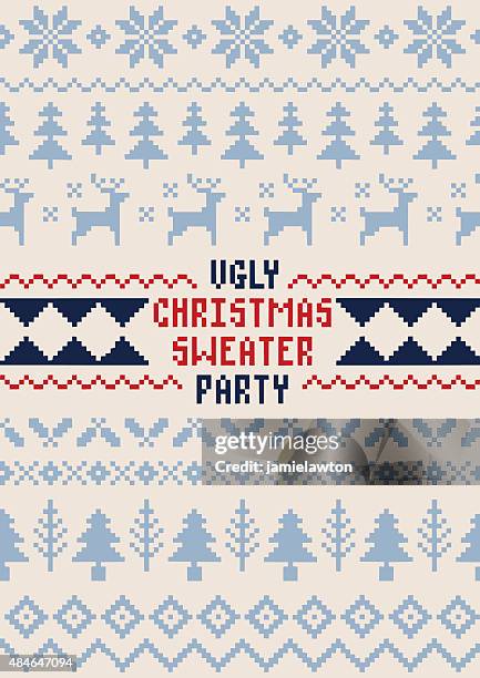 christmas sweater party poster - handmade seamless pattern - ugly christmas sweater design stock illustrations