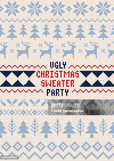 christmas sweater party poster - handmade seamless pattern - ugly animal stock illustrations