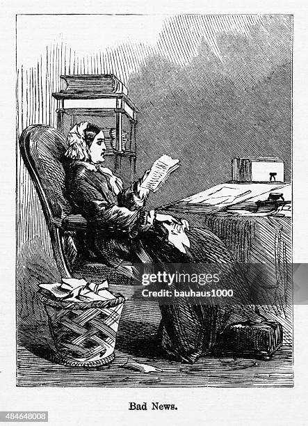 reading a letter victorian engraving - widow stock illustrations