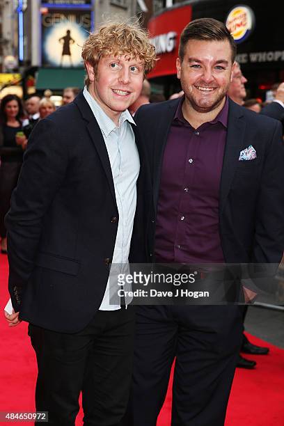 Josh Widdicombe and Alex Brooker attend the World Premiere of "The Bad Education Movie" at Vue West End on August 20, 2015 in London, England.