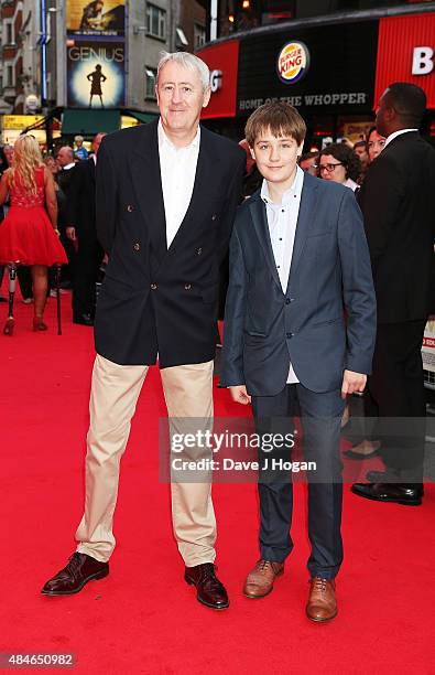 Nicholas Lyndhurst and Archie Bjorn Lyndhurst attend the World Premiere of "The Bad Education Movie" at Vue West End on August 20, 2015 in London,...