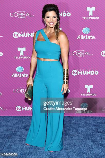 Rashel Diaz arrives at Telemundo's "Premios Tu Mundo Awards" at American Airlines Arena on August 20, 2015 in Miami, Florida.