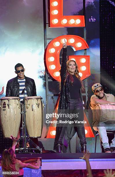 Olga Tanon performs onstage at Telemundo's "Premios Tu Mundo" Awards 2015 at American Airlines Arena on August 20, 2015 in Miami, Florida.