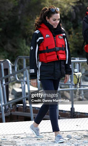 Catherine Duchess of Cambridge is seen during a visit to the Shotover Jet on the Shotover River on April 13, 2014 in Queenstown, New Zealand. The...