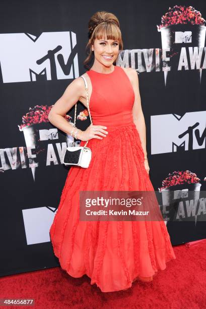 Actress Nikki Deloach attends the 2014 MTV Movie Awards at Nokia Theatre L.A. Live on April 13, 2014 in Los Angeles, California.