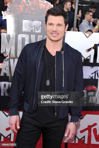 Musician Nick Lachey attends the 2014 MTV Movie Awards at Nokia Theatre L.A. Live on April 13, 2014 in Los Angeles, California.