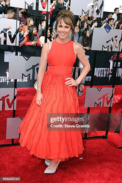 Actress Nikki Deloach attends the 2014 MTV Movie Awards at Nokia Theatre L.A. Live on April 13, 2014 in Los Angeles, California.