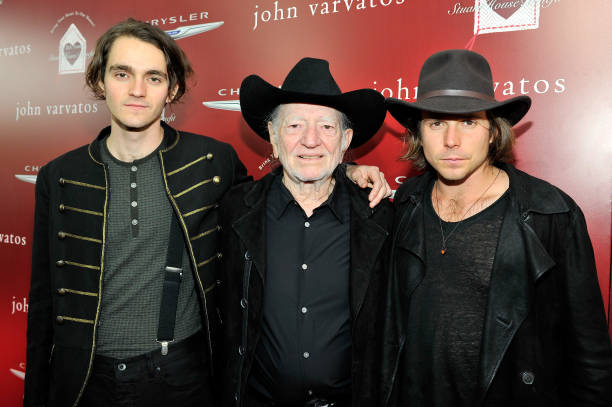 Musician Micah Nelson, musician Willie Nelson, and musician Lukas Nelson arrive at the John Varvatos 11th Annual Stuart House Benefit presented by...