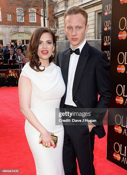 Hayley Atwell and Evan Jones attend the Laurence Olivier Awards at the Royal Opera House on April 13, 2014 in London, England.