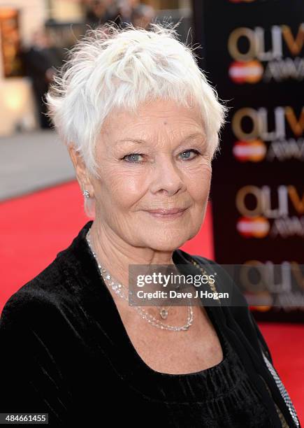 Dame Judi Dench attends the Laurence Olivier Awards at the Royal Opera House on April 13, 2014 in London, England.