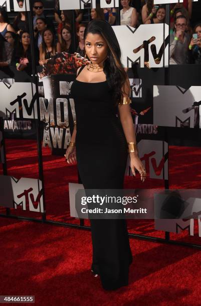 Recording artist Nicki Minaj attends the 2014 MTV Movie Awards at Nokia Theatre L.A. Live on April 13, 2014 in Los Angeles, California.