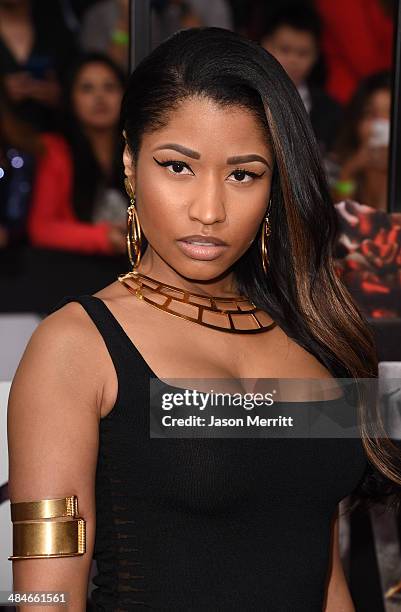 Recording artist Nicki Minaj attends the 2014 MTV Movie Awards at Nokia Theatre L.A. Live on April 13, 2014 in Los Angeles, California.