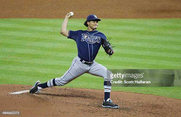 Chris Archer of the Tampa Bay Rays throws a pitch in the fifth inning during their game against the Houston Astros at Minute Maid Park on August 20,...