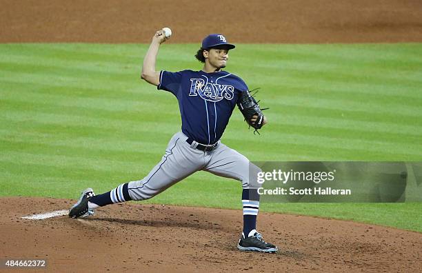 Chris Archer of the Tampa Bay Rays throws a pitch in the fifth inning during their game against the Houston Astros at Minute Maid Park on August 20,...